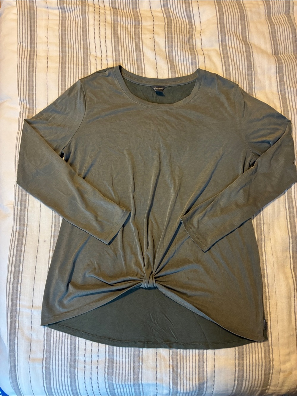 Eddie Bauer Olive Green Knot-Front Long Sleeve Tee